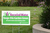 Lawn sign reading, "Recycled water keeps this garden green"