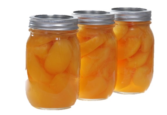 three jars of canned peaches